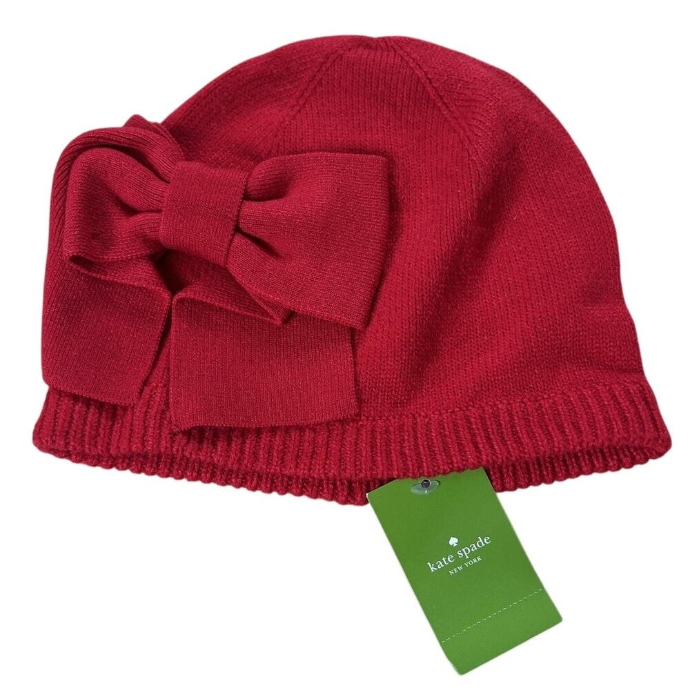Kate Spade New York Beanie Womens One Size Red Acrylic Knit Dorothy Bow